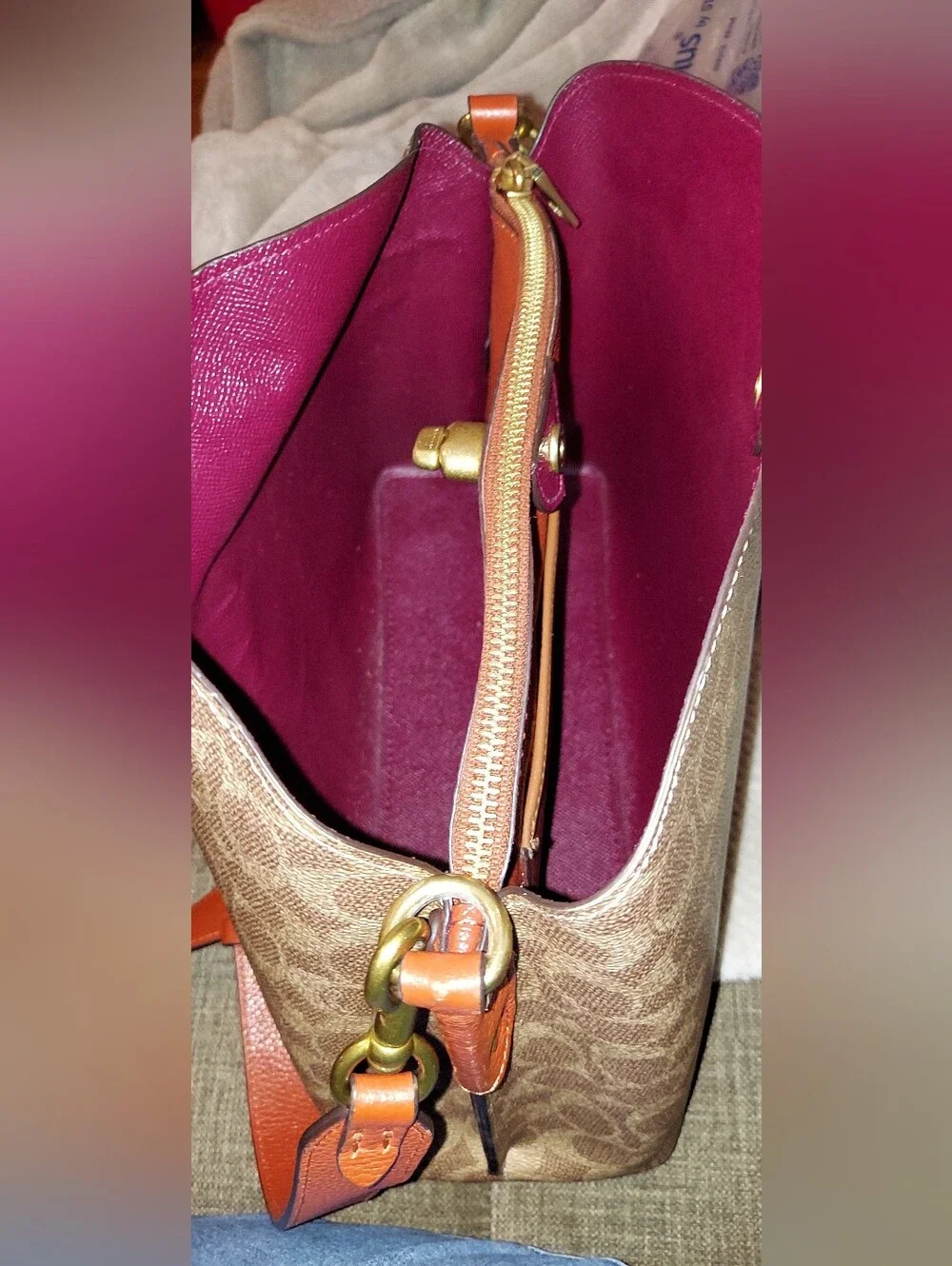 Signature Pattern Shoulder Bag in Brown with Orange Strap